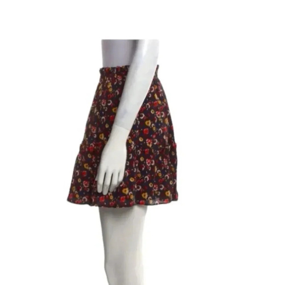 Sezane Paris Floral Mini Skirt Red Blue Ruffle Viscose Lined Size 36 Small/4 - Picture 3 of 11